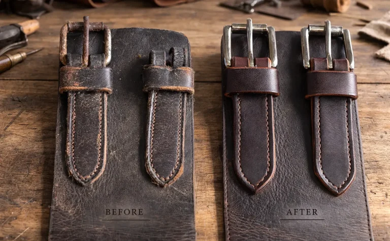 Reparatur und Instandsetzung Reparatur von Ledergurt in der Sattlerwerkstatt